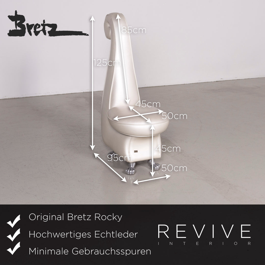 Bretz Rocky Designer Leder Sessel Weiß Perlmutt Stuhl #7221