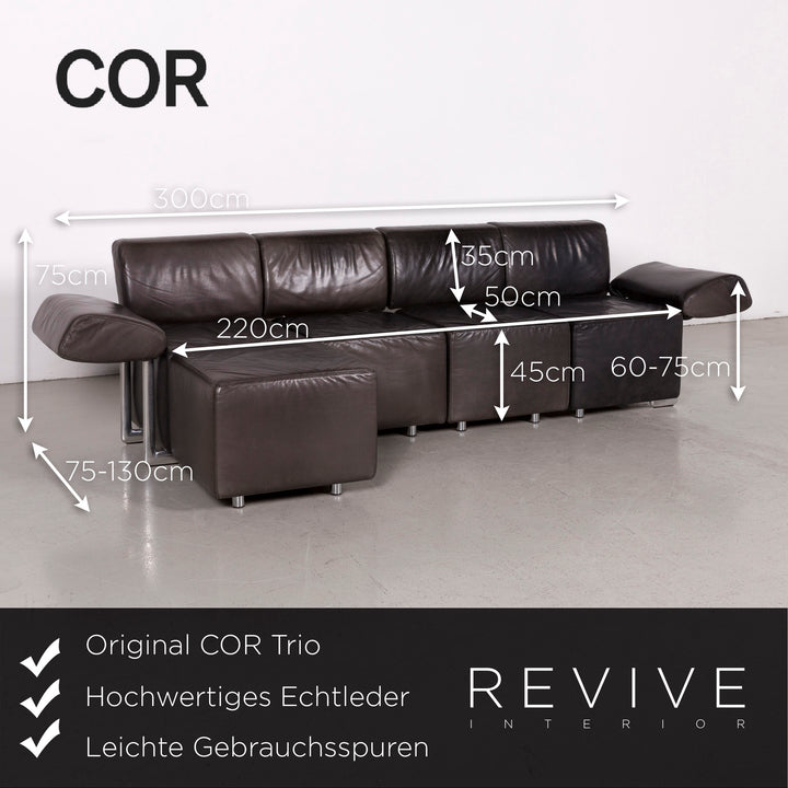 COR Trio Designer Leder Sofa Schwarz Echtleder Dreisitzer Couch #7543