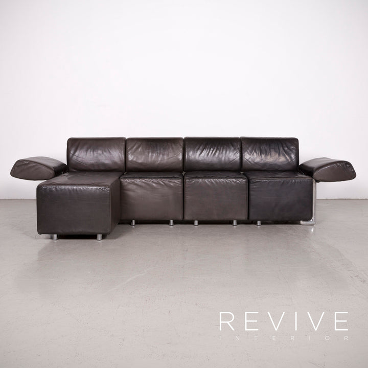 COR Trio designer leather sofa black genuine leather three-seater couch #7543
