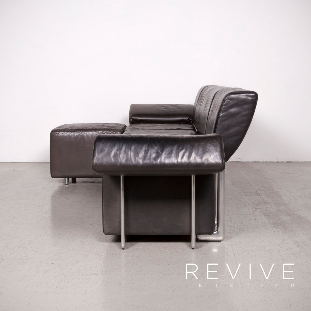 COR Trio designer leather sofa black genuine leather three-seater couch #7543
