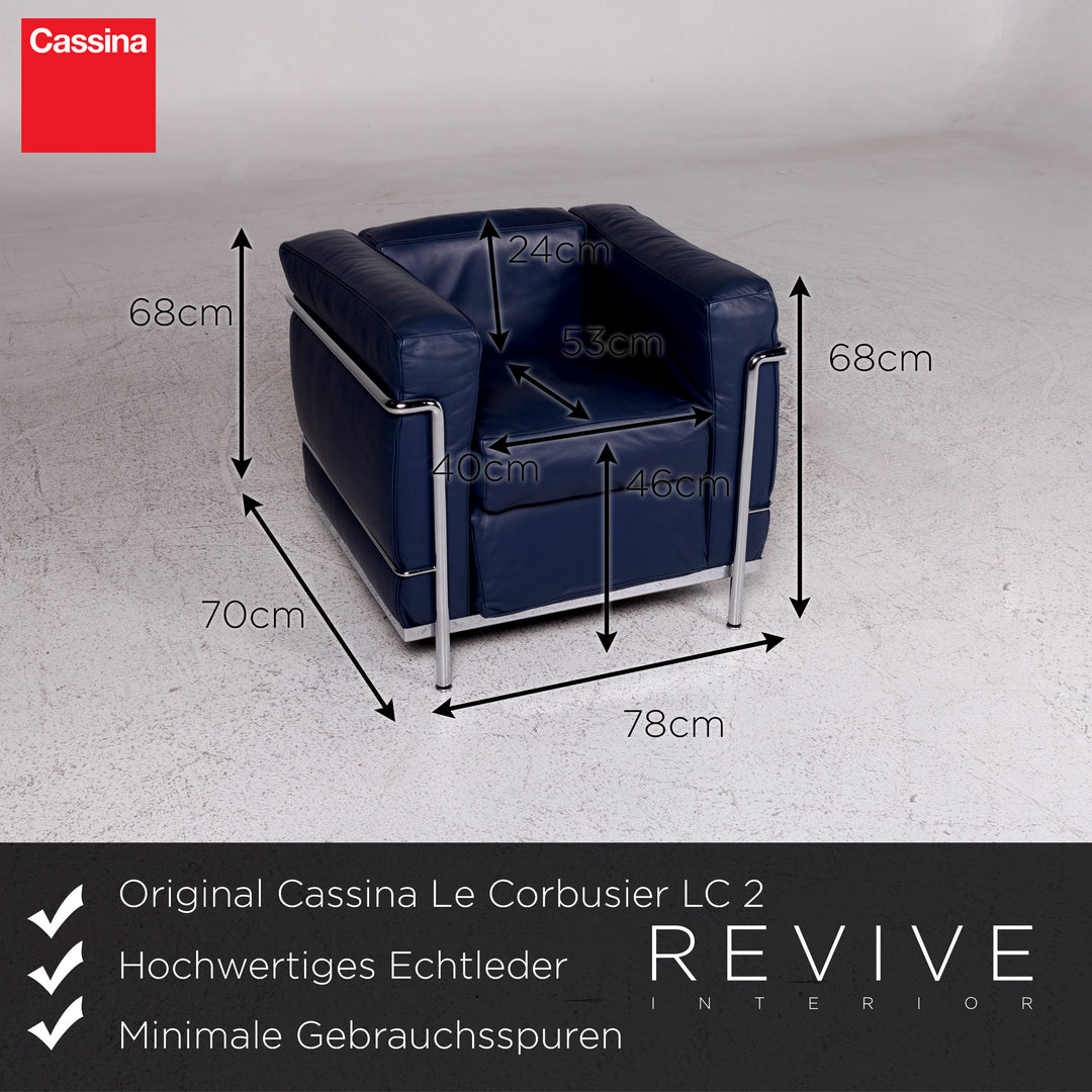 Cassina Le Corbusier LC 2 Leder Sessel Garnitur Blau 2x Sessel #9881
