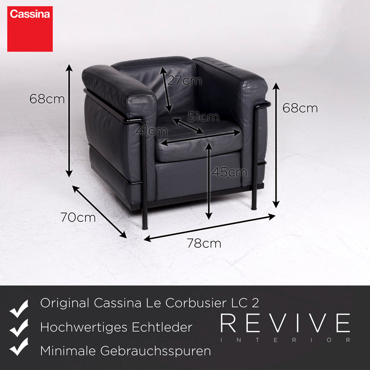 Cassina Le Corbusier LC 2 Designer Leather Armchair Anthracite #9304