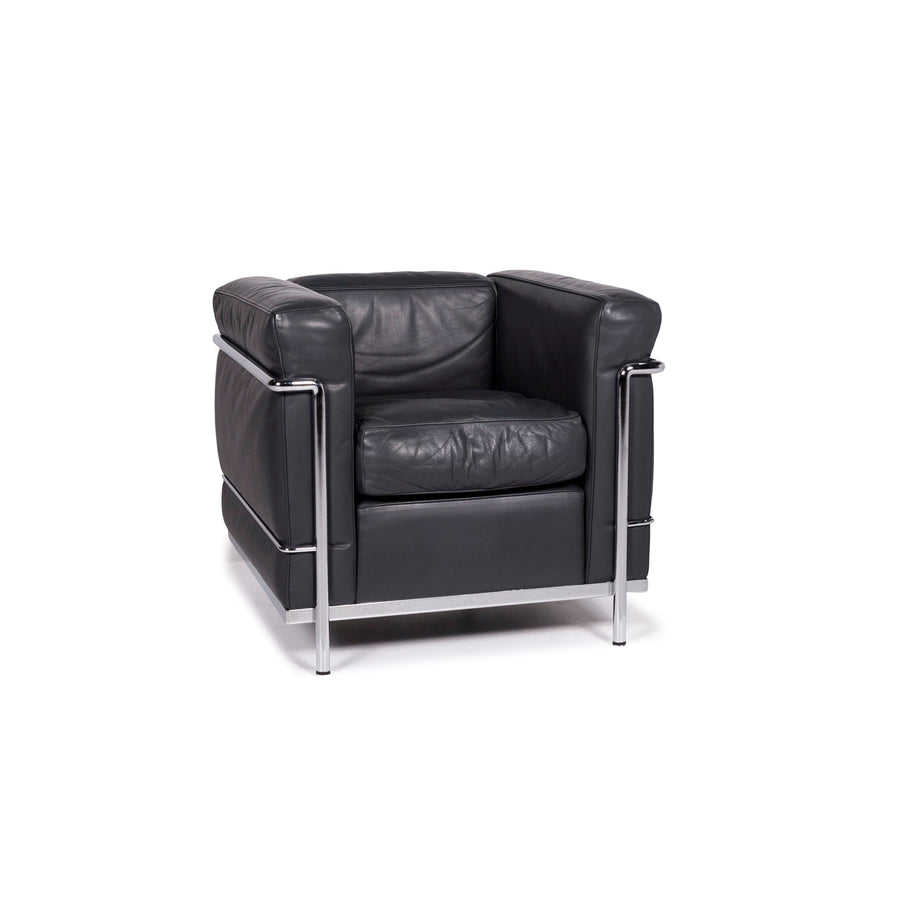 Cassina Le Corbusier LC 2 Leather Armchair Anthracite Gray #12112