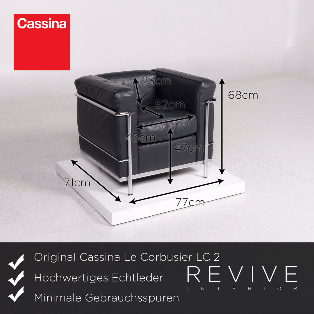 Cassina Le Corbusier LC 2 Leder Sessel Anthrazit Grau #12112