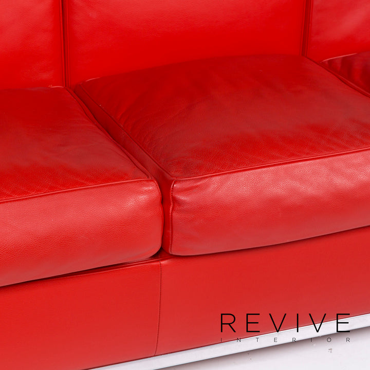 Cassina Le Corbusier LC 2 Leder Sofa Rot Dreisitzer Couch #10890