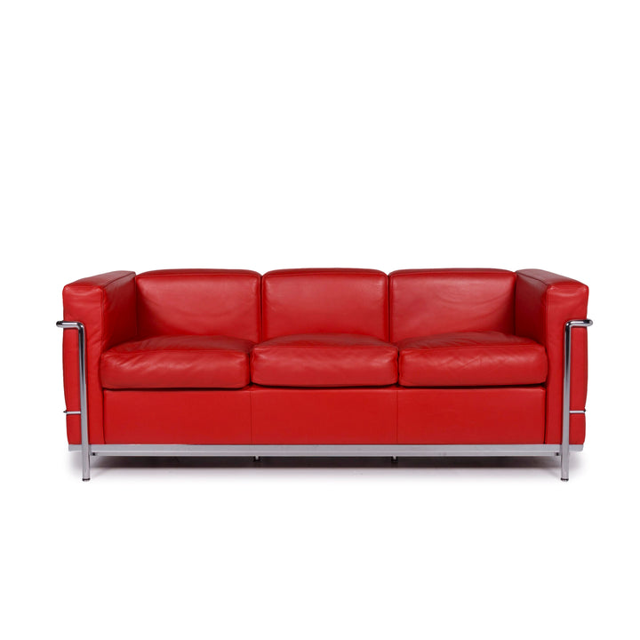 Cassina Le Corbusier LC 2 Leder Sofa Rot Dreisitzer Couch #10890