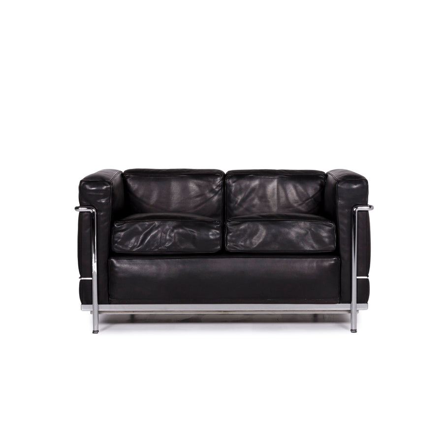 Cassina Le Corbusier LC 2 Leather Sofa Black Two Seater Le Corbusier Couch #10469