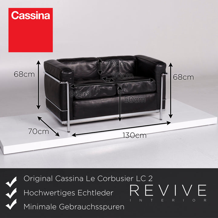 Cassina Le Corbusier LC 2 Leder Sofa Schwarz Zweisitzer Le Corbusier Couch #10469