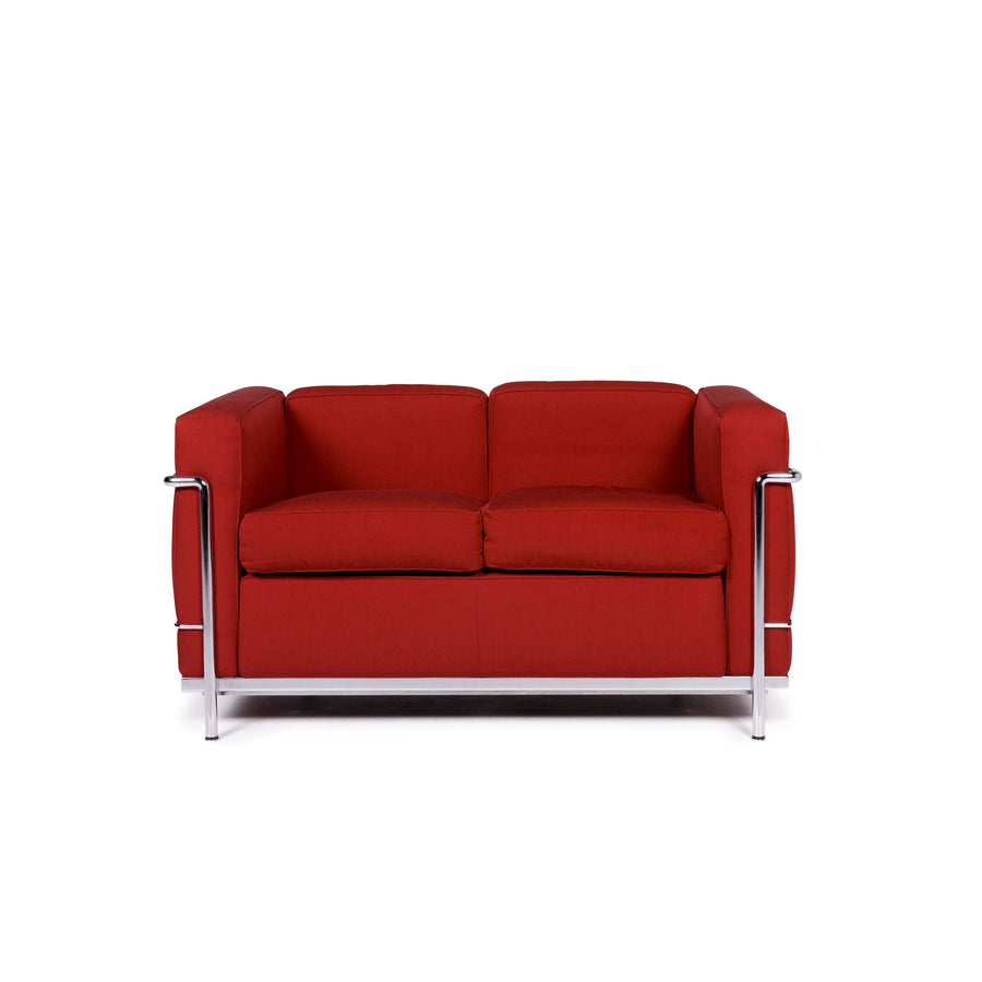 Cassina Le Corbusier LC 2 Fabric Sofa Red Two Seater Couch Le Corbusier #11016