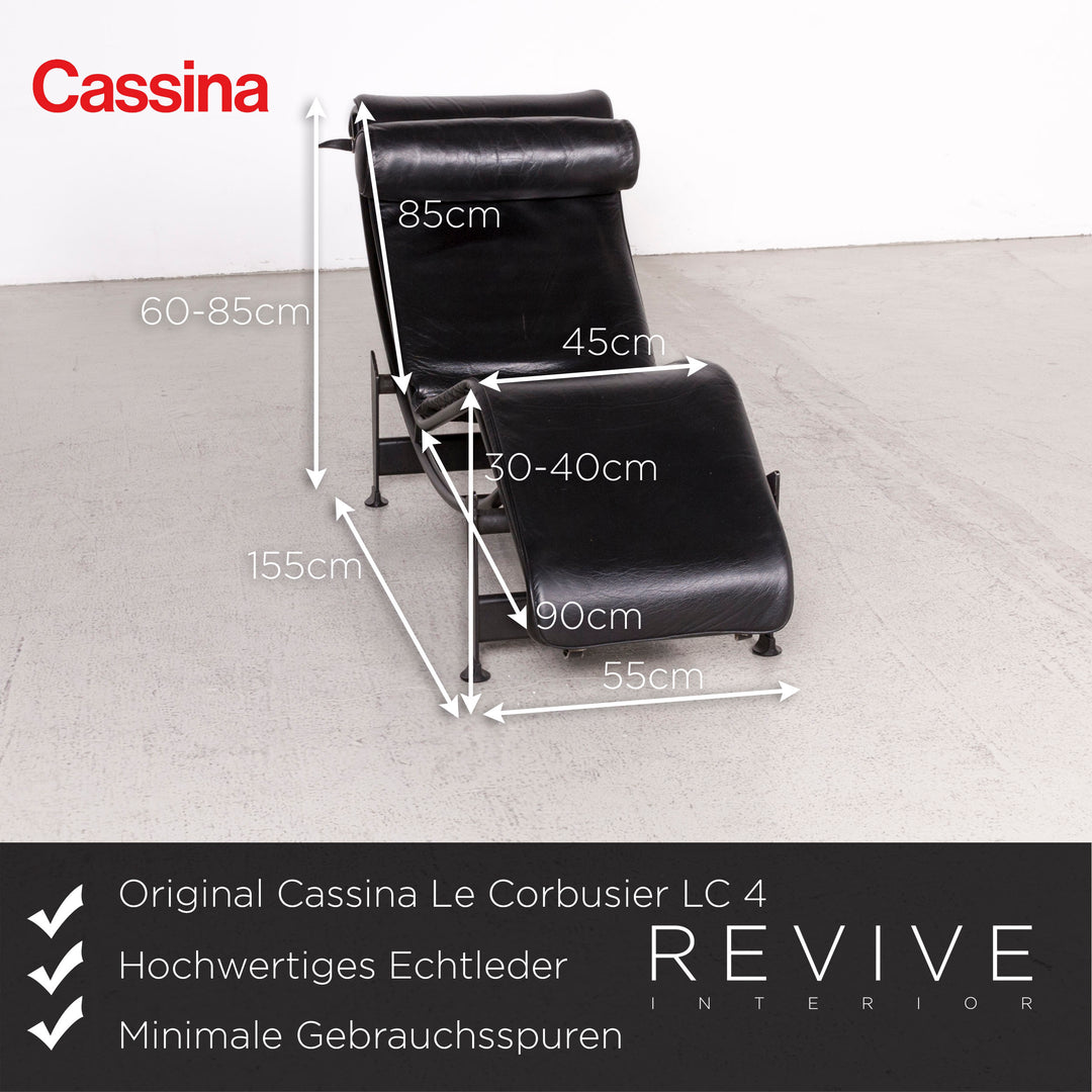 Cassina Le Corbusier LC 4 Leather Lounger Black Genuine Leather Armchair Feature #7920