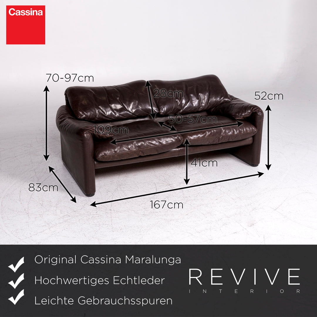 Cassina Maralunga Designer Leder Sofa Garnitur Braun 2x Zweisitzer 1x Sessel 1x Hocker #9363