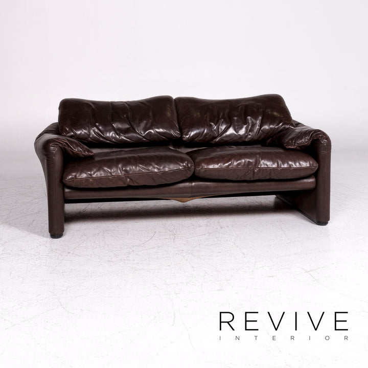 Cassina Maralunga Designer Leder Sofa Garnitur Braun 2x Zweisitzer 1x Sessel 1x Hocker #9363