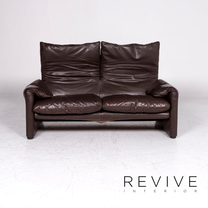 Cassina Maralunga Designer Leder Sofa Garnitur Braun 2x Zweisitzer 1x Sessel 1x Hocker #9363