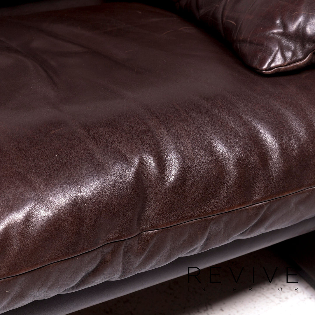 Cassina Maralunga Designer Leder Sofa Garnitur Braun 2x Zweisitzer 1x Sessel 1x Hocker #9363