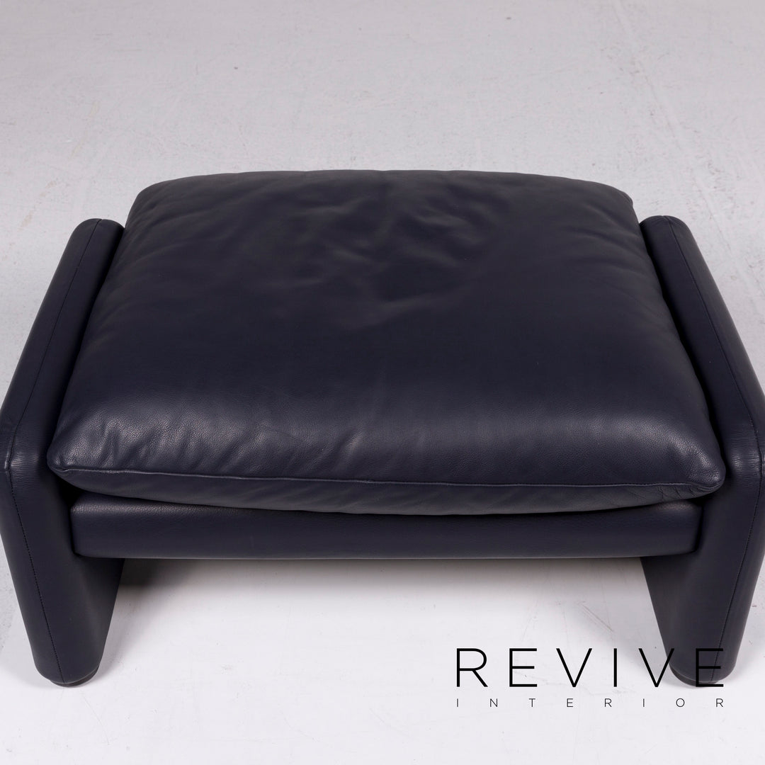 Cassina Maralunga leather sofa set blue dark blue 1x three-seater 3x armchair 1x stool #11335