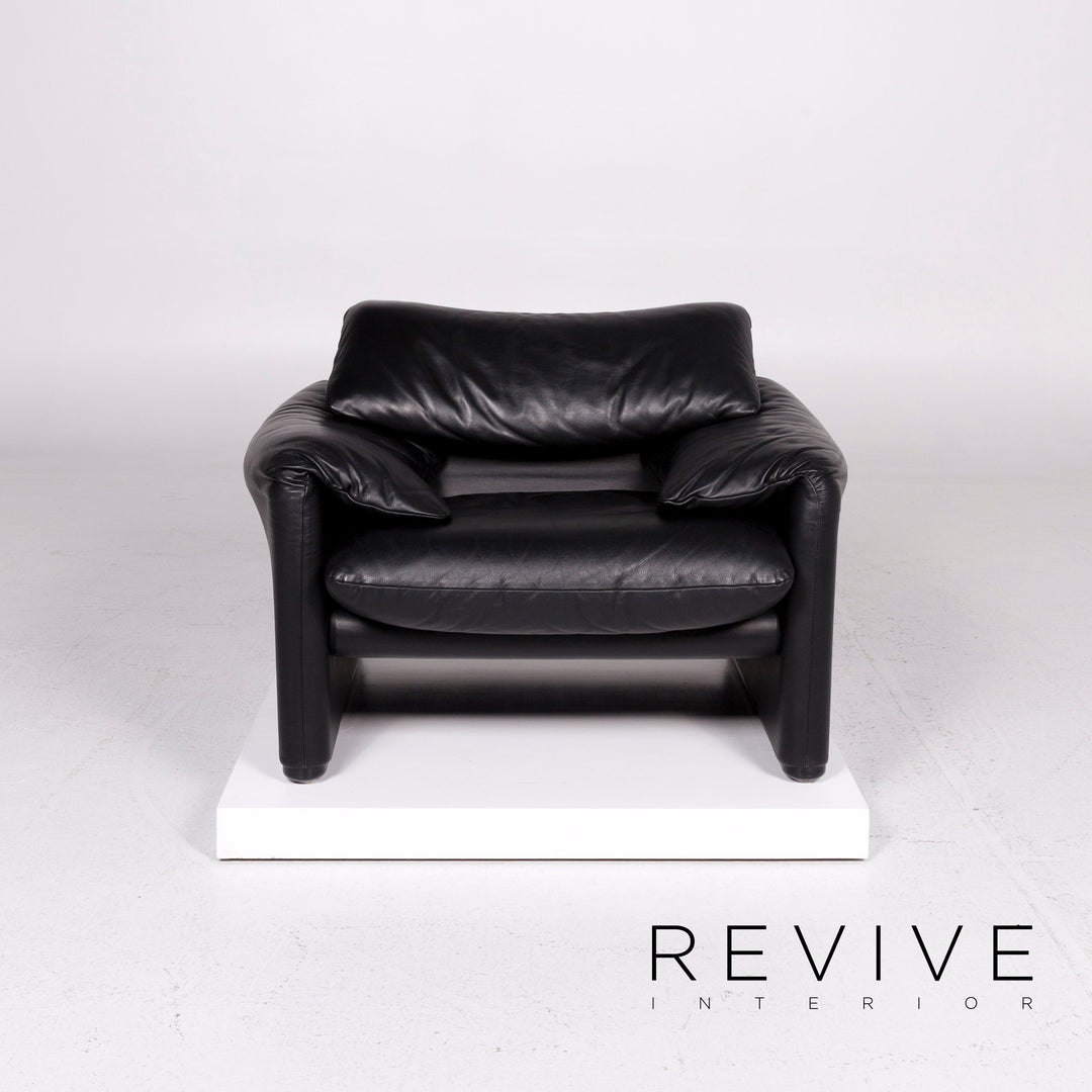 Cassina Maralunga leather sofa set black 2x two-seater 1x armchair #11504