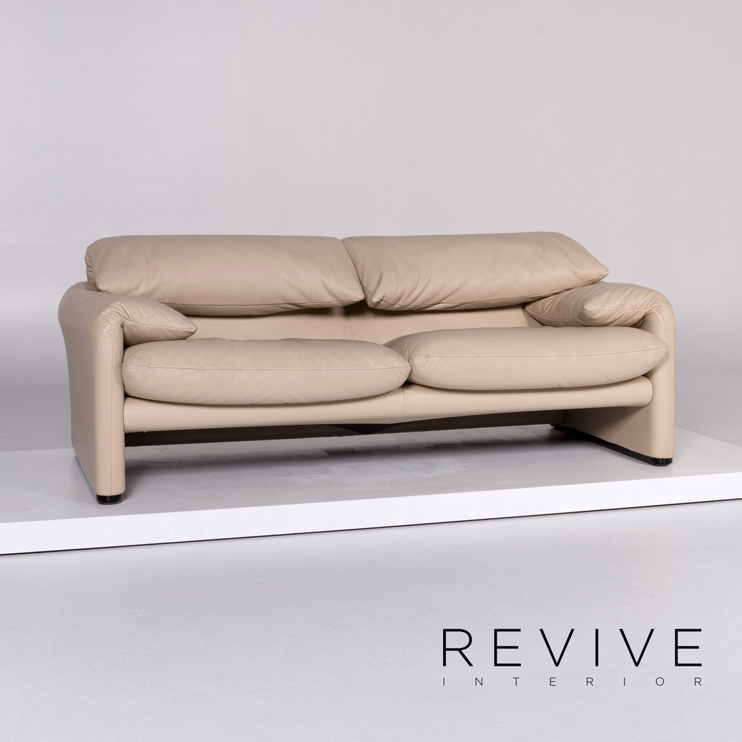 Cassina Maralunga Leder Sofa Beige Zweisitzer Funktion Couch #10111
