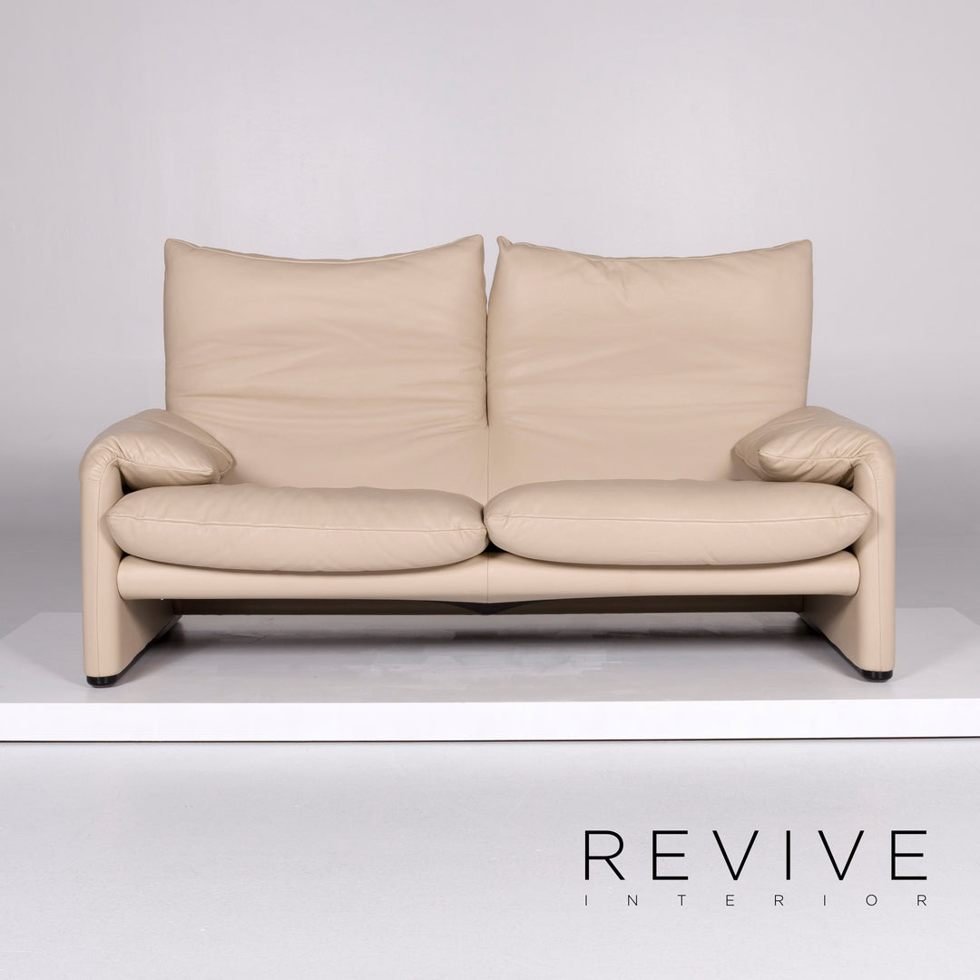 Cassina Maralunga Leder Sofa Beige Zweisitzer Funktion Couch #10111
