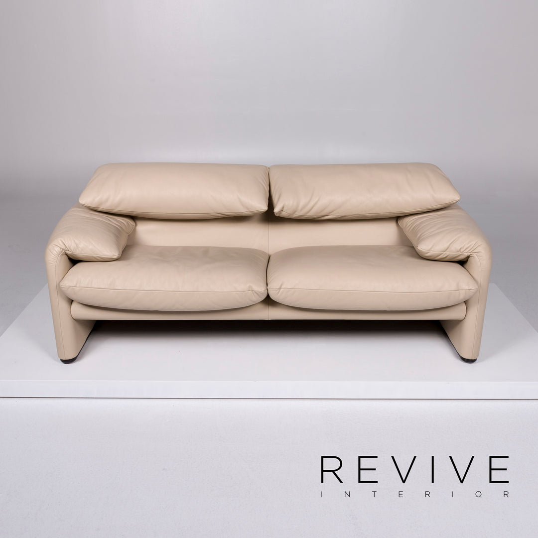 Cassina Maralunga Leder Sofa Beige Zweisitzer Funktion Couch #10111