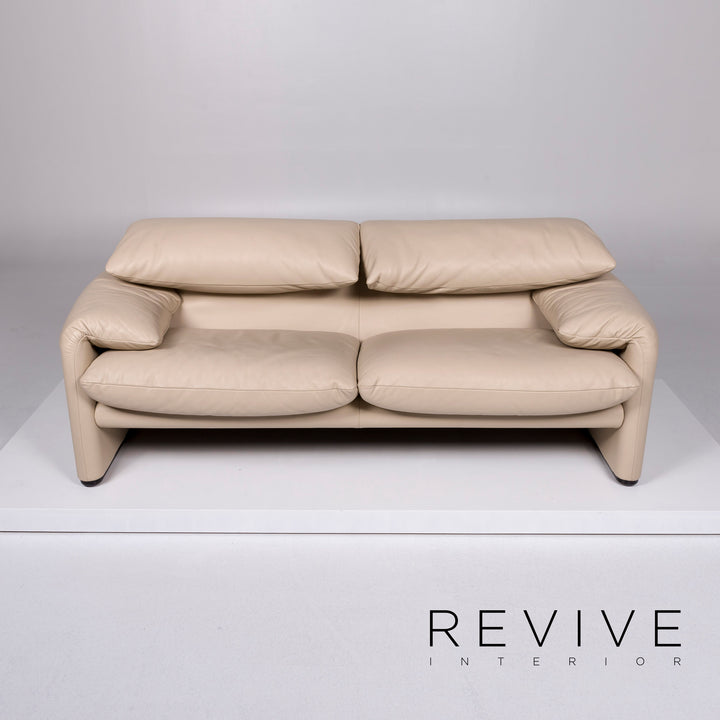 Cassina Maralunga Leder Sofa Beige Zweisitzer Funktion Couch #10111