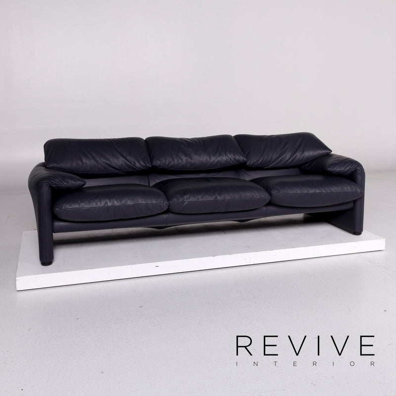 Cassina Maralunga Leder Sofa Blau Dunkelblau Dreisitzer Couch 