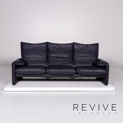 Cassina Maralunga Leder Sofa Blau Dunkelblau Dreisitzer Couch #11158