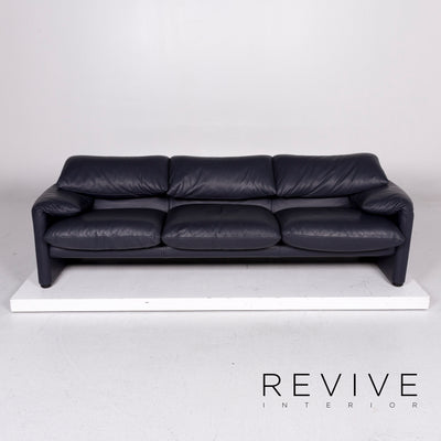 Cassina Maralunga Leder Sofa Blau Dunkelblau Dreisitzer Couch #11158