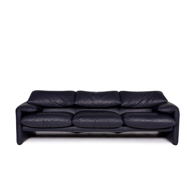 Cassina Maralunga Leder Sofa Blau Dunkelblau Dreisitzer Couch #11158