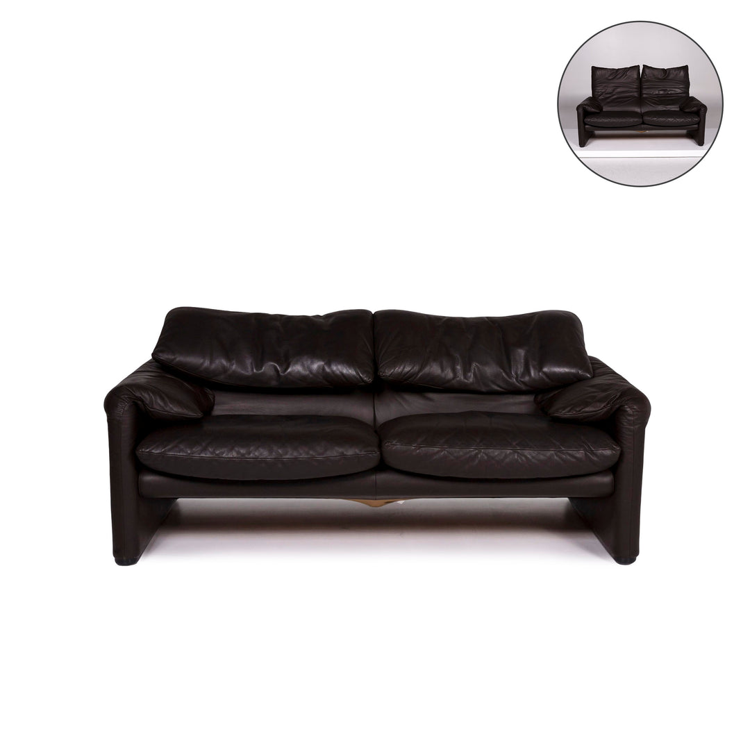 Cassina Maralunga Leather Sofa Brown Dark Brown Two Seater Function Couch #11387