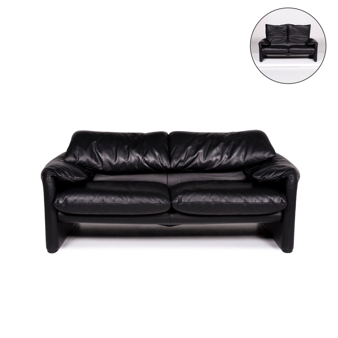 Cassina Maralunga Leather Sofa Black Two Seater Function Couch #11505