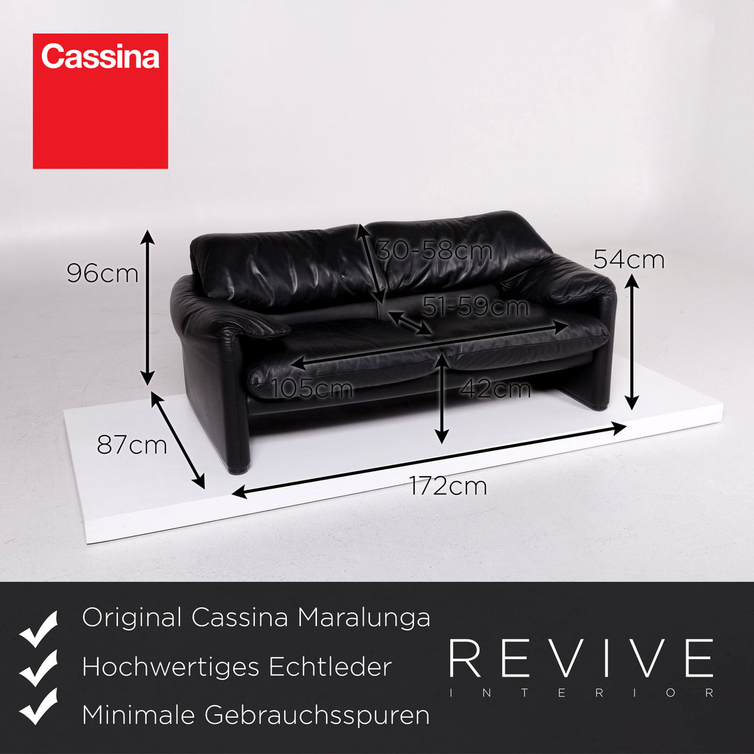 Cassina Maralunga Leder Sofa Schwarz Zweisitzer Funktion Couch #11505
