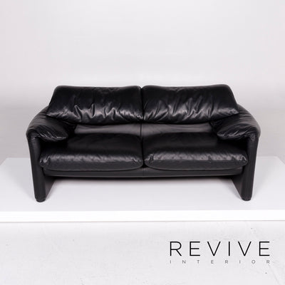 Cassina Maralunga Leder Sofa Schwarz Zweisitzer Funktion Couch #11505