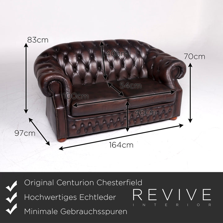 Centurion Chesterfield Leather Sofa Set Brown Two Seater Retro #9270