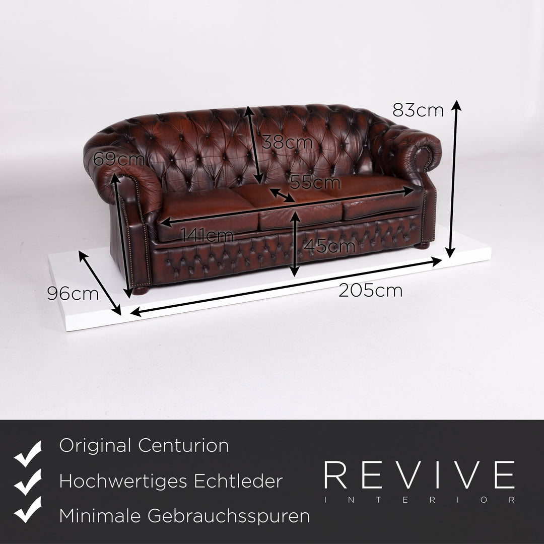 Centurion Leder Sofa Braun Dreisitzer Chesterfield #10477