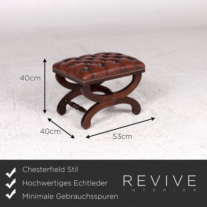 Chesterfield Designer Leder Sessel Garnitur Braun 1x Sessel 1x Hocker 