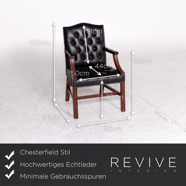 Chesterfield Leder Sessel Garnitur Schwarz Stuhl #9149