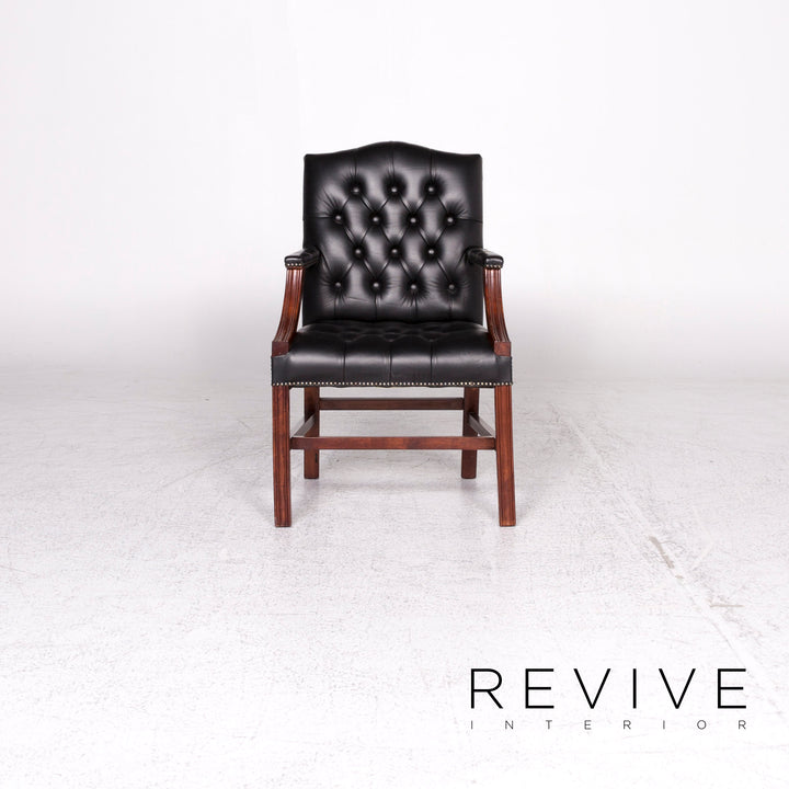 Chesterfield Leather Armchair Set Black Chair #9149