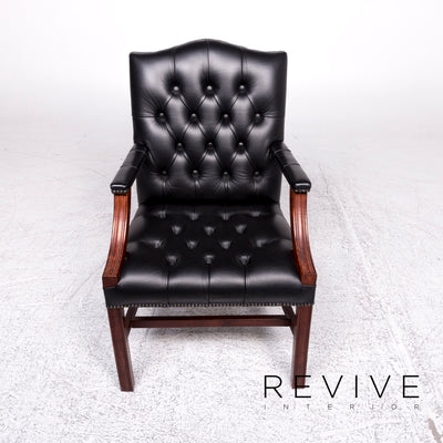 Chesterfield Leder Sessel Garnitur Schwarz Stuhl #9149