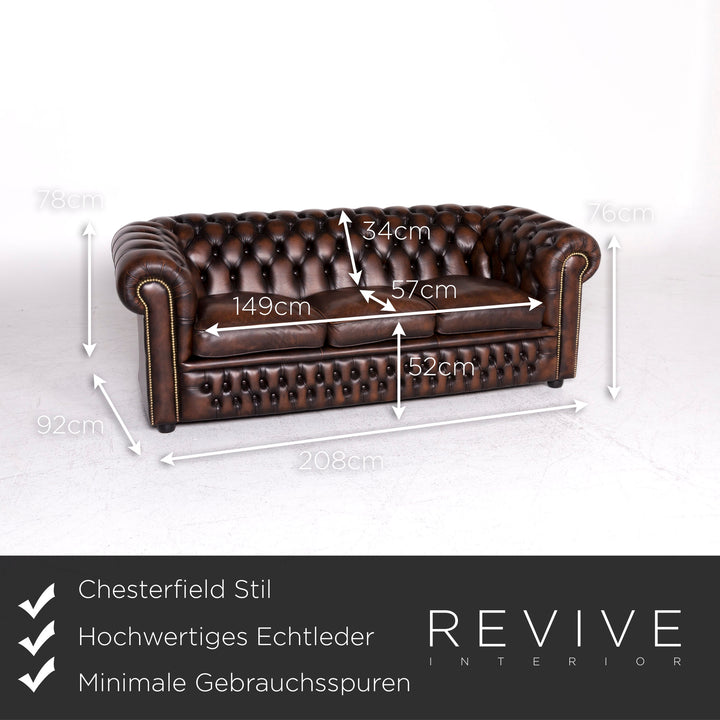 Chesterfield Designer Leder Sofa Garnitur Braun Dreisitzer #8990