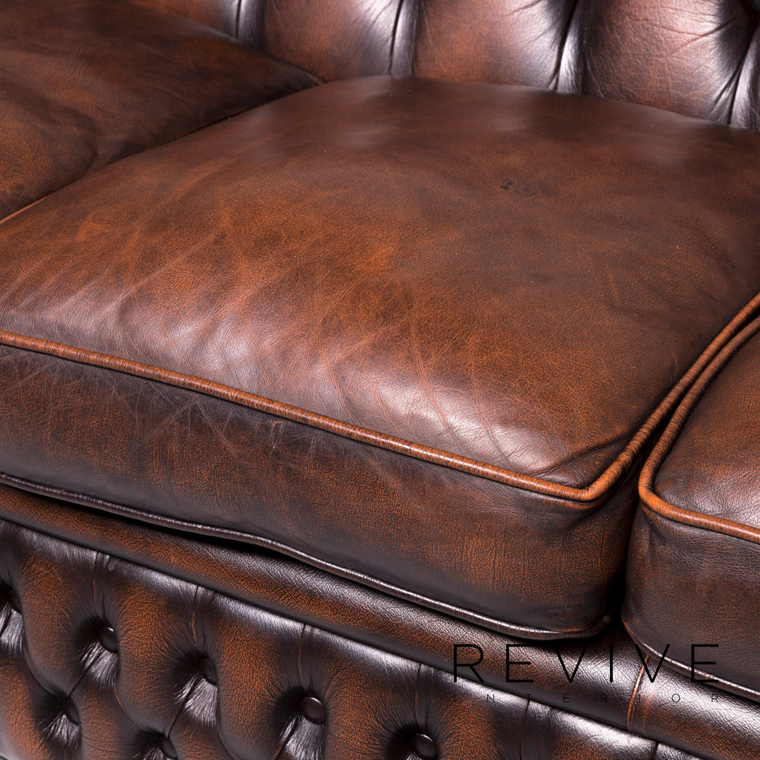 Chesterfield Designer Leder Sofa Garnitur Braun Dreisitzer #8990