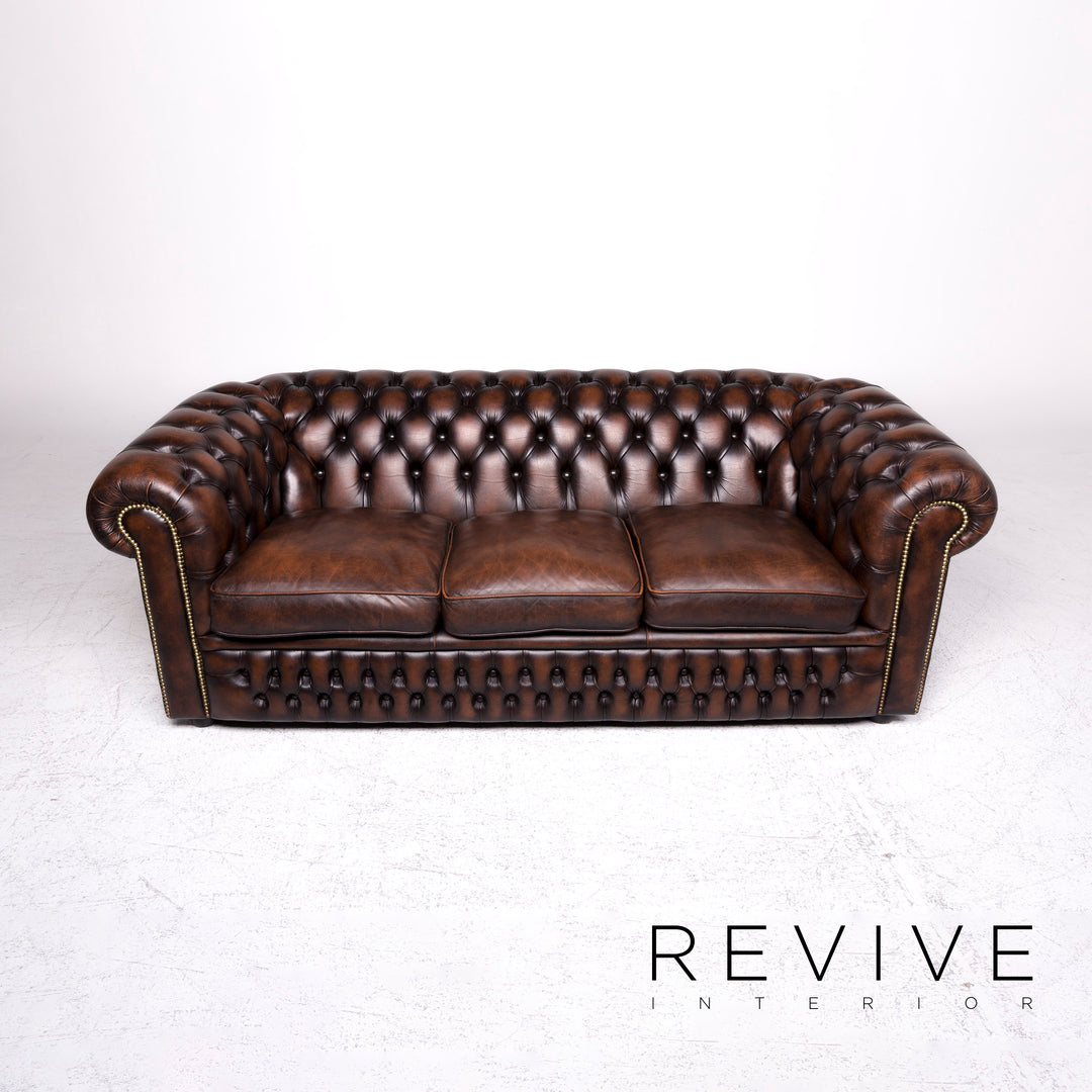 Chesterfield Designer Leder Sofa Garnitur Braun Dreisitzer #8990