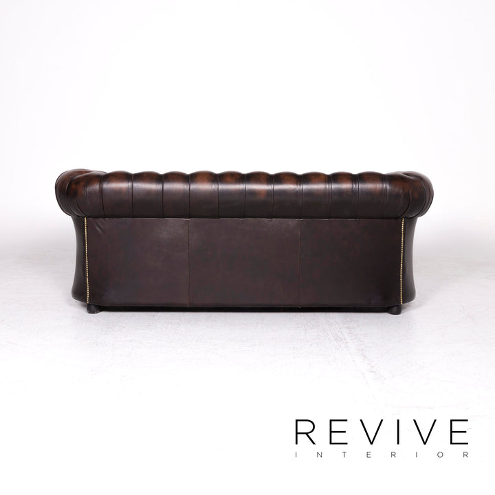 Chesterfield Designer Leder Sofa Garnitur Braun Dreisitzer #8990