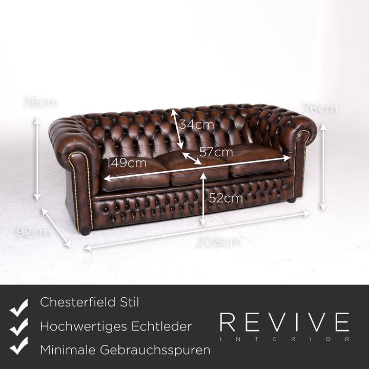 Chesterfield Designer Leder Sofa Braun Dreisitzer Couch #8426