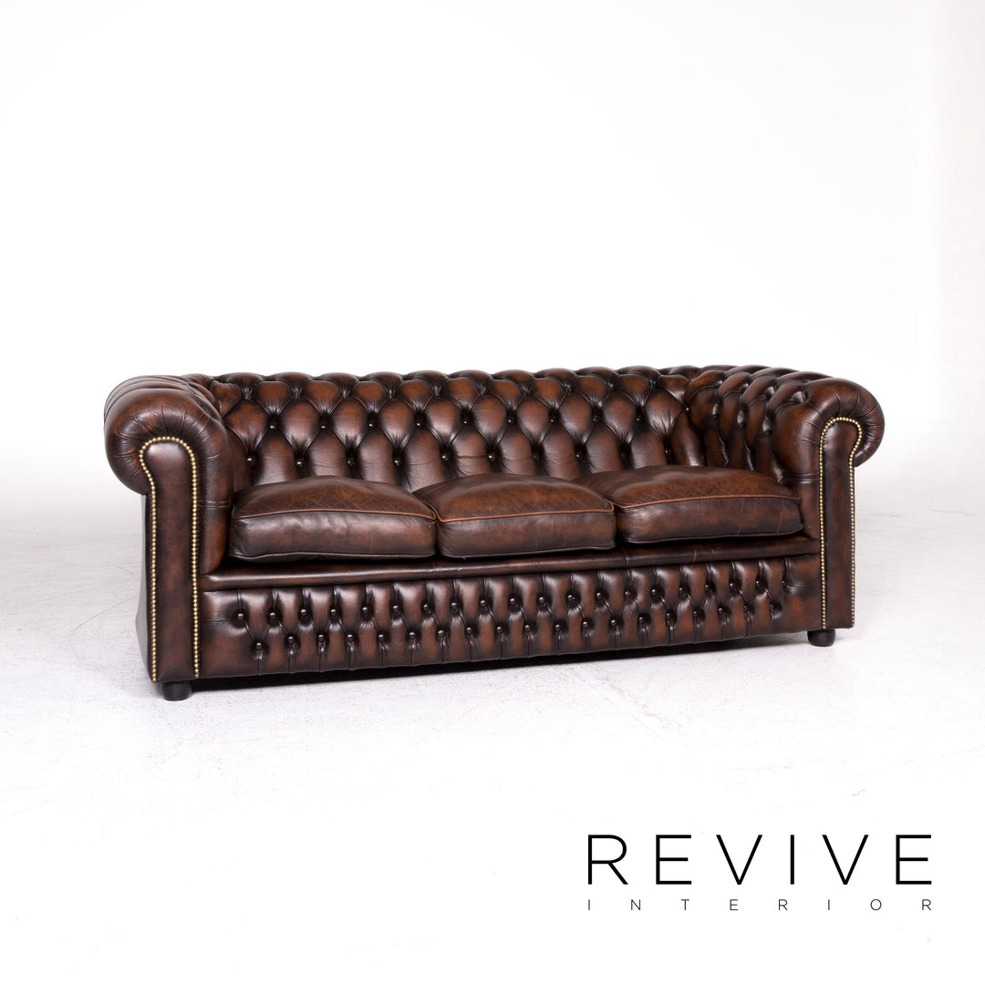 Chesterfield Designer Leder Sofa Garnitur Braun Dreisitzer #8990