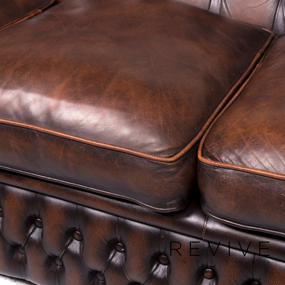 Chesterfield Designer Leder Sofa Garnitur Braun Dreisitzer #8990