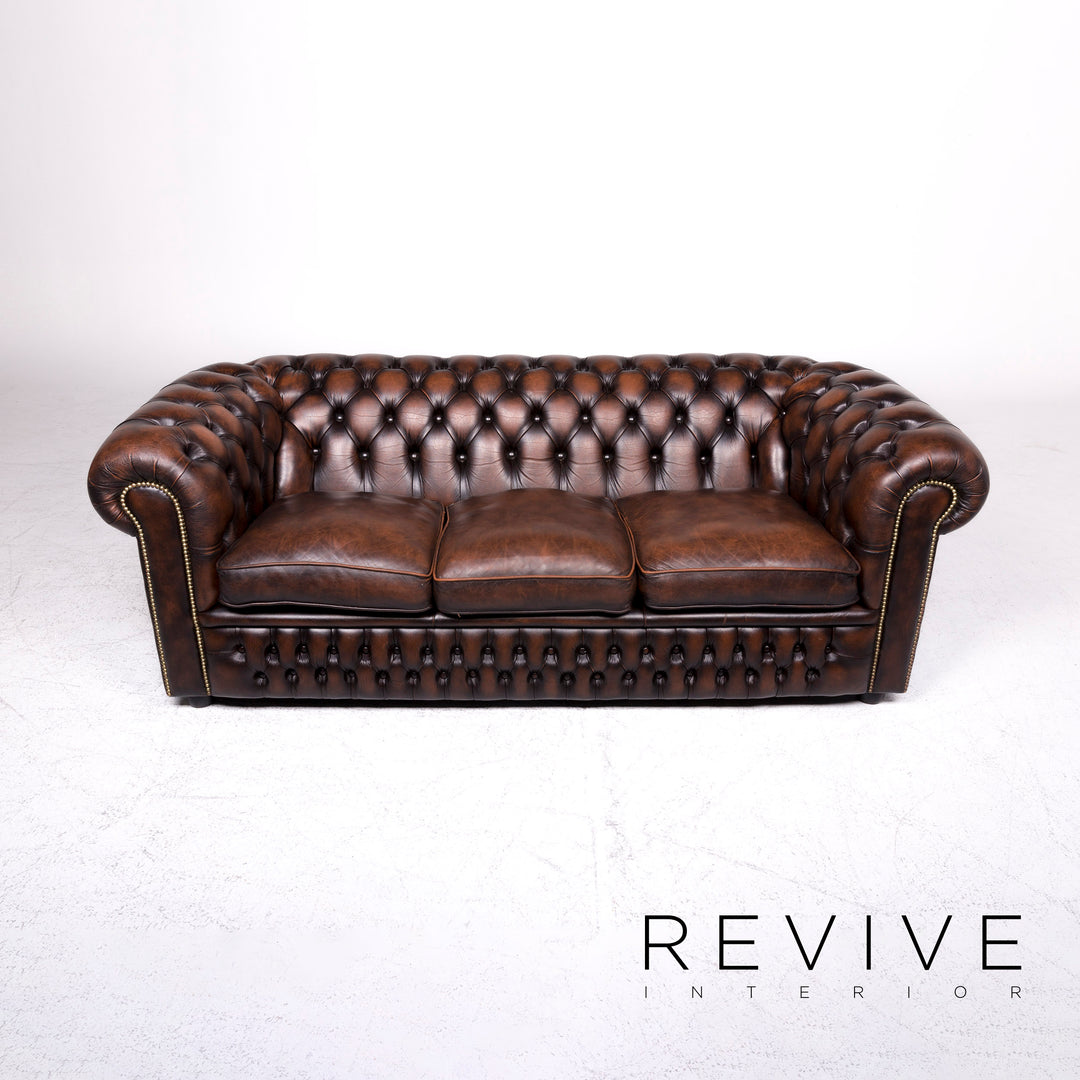 Chesterfield Designer Leder Sofa Garnitur Braun Dreisitzer #8990