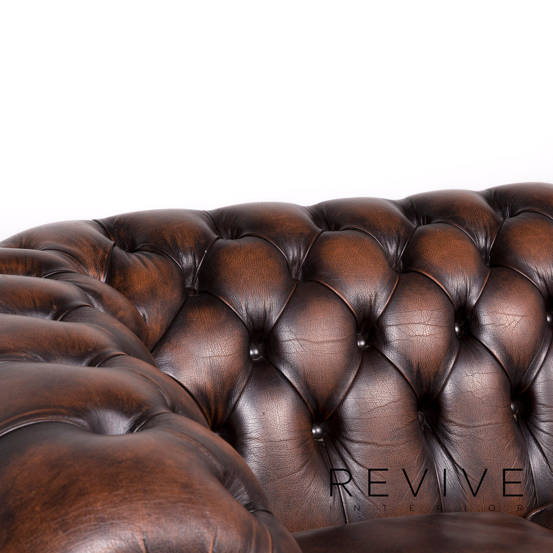 Chesterfield Designer Leder Sofa Garnitur Braun Dreisitzer #8990
