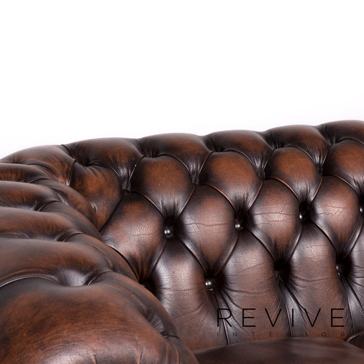Chesterfield Designer Leder Sofa Garnitur Braun Dreisitzer #8990