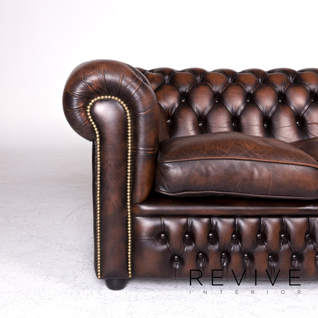 Chesterfield Designer Leder Sofa Garnitur Braun Dreisitzer #8990