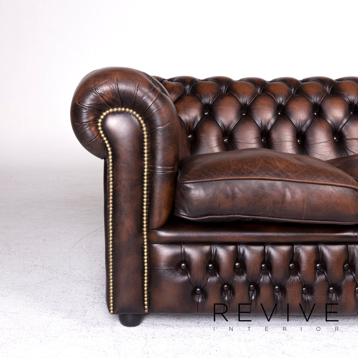 Chesterfield Designer Leder Sofa Garnitur Braun Dreisitzer #8990